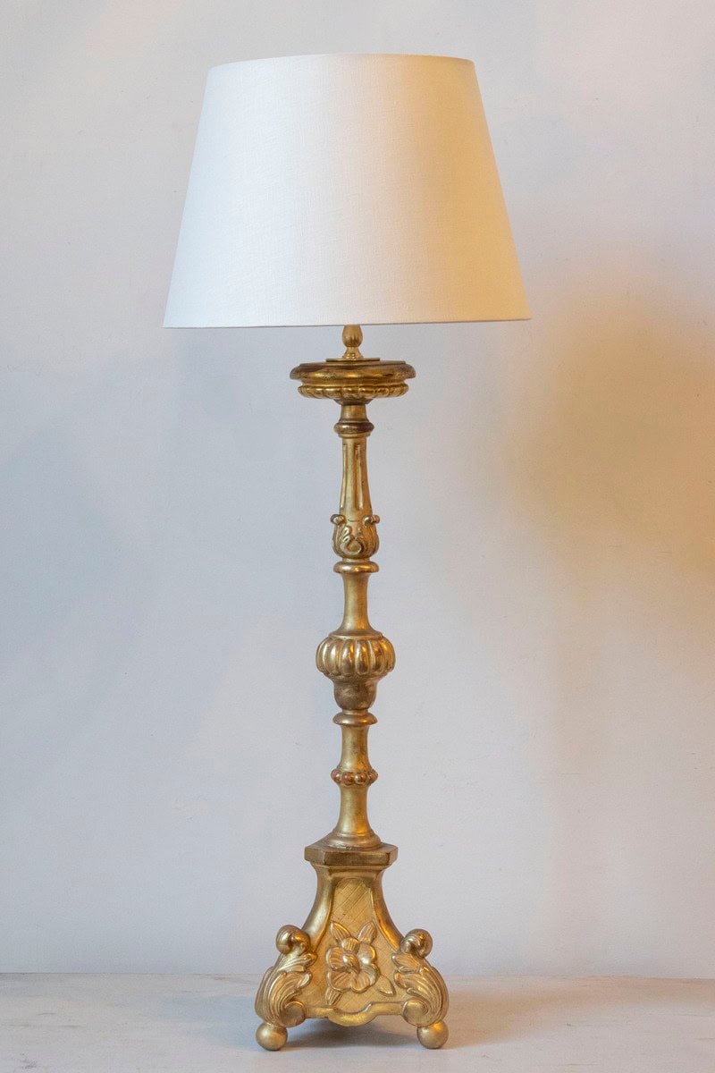 19th Century French Giltwood Table Lamp with Ornate Carved Base - JAA
