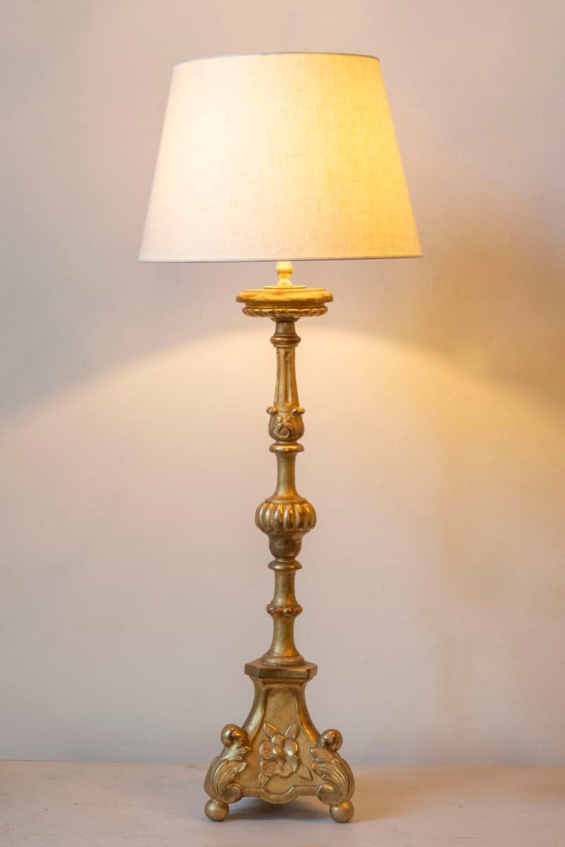 19th Century French Giltwood Table Lamp with Ornate Carved Base - JAA