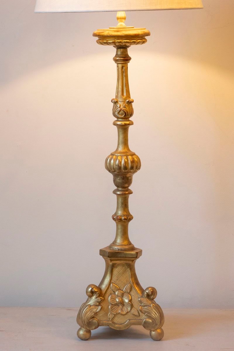 19th Century French Giltwood Table Lamp with Ornate Carved Base - JAA