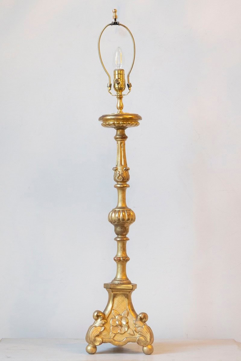 19th Century French Giltwood Table Lamp with Ornate Carved Base - JAA