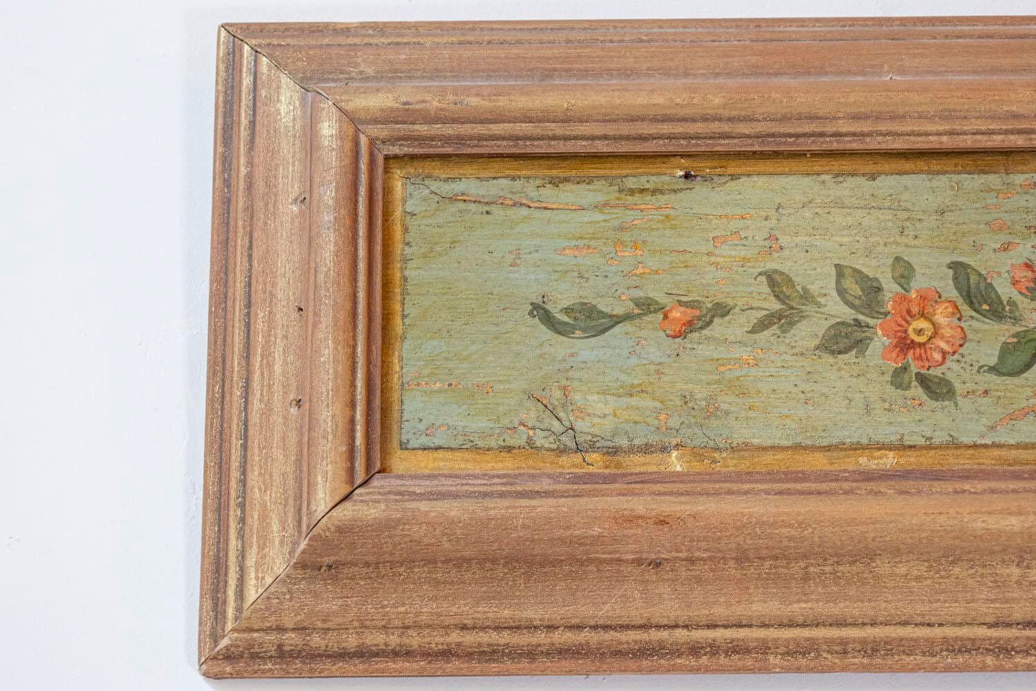 Pair of Decorative 19th Century Floral Painted Panels With New Distressed Frames - JAA