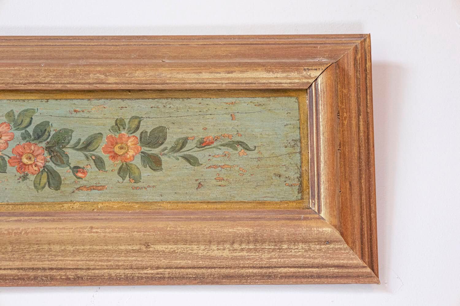Pair of Decorative 19th Century Floral Painted Panels With New Distressed Frames - JAA