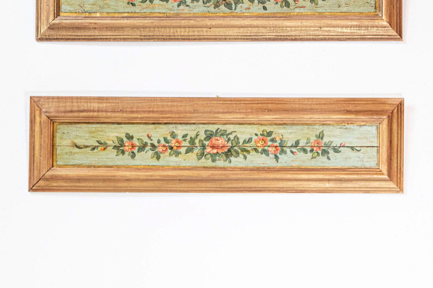 Pair of Decorative 19th Century Floral Painted Panels With New Distressed Frames - JAA