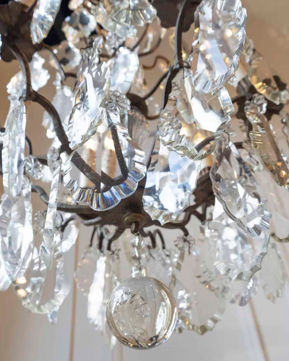 French 19th Century Six-Light Crystal Chandelier with Pendeloques and Rosettes - JAA