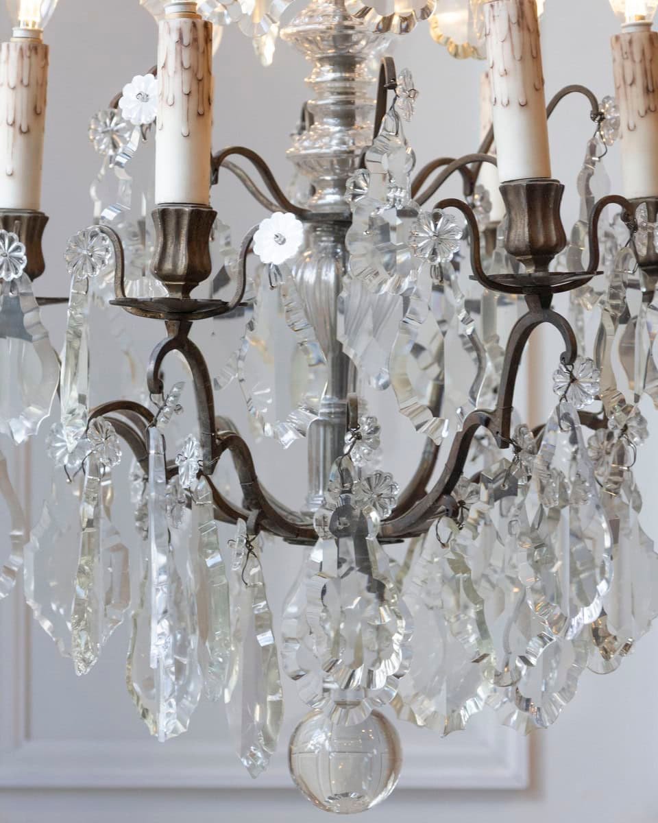 French 19th Century Six-Light Crystal Chandelier with Pendeloques and Rosettes - JAA