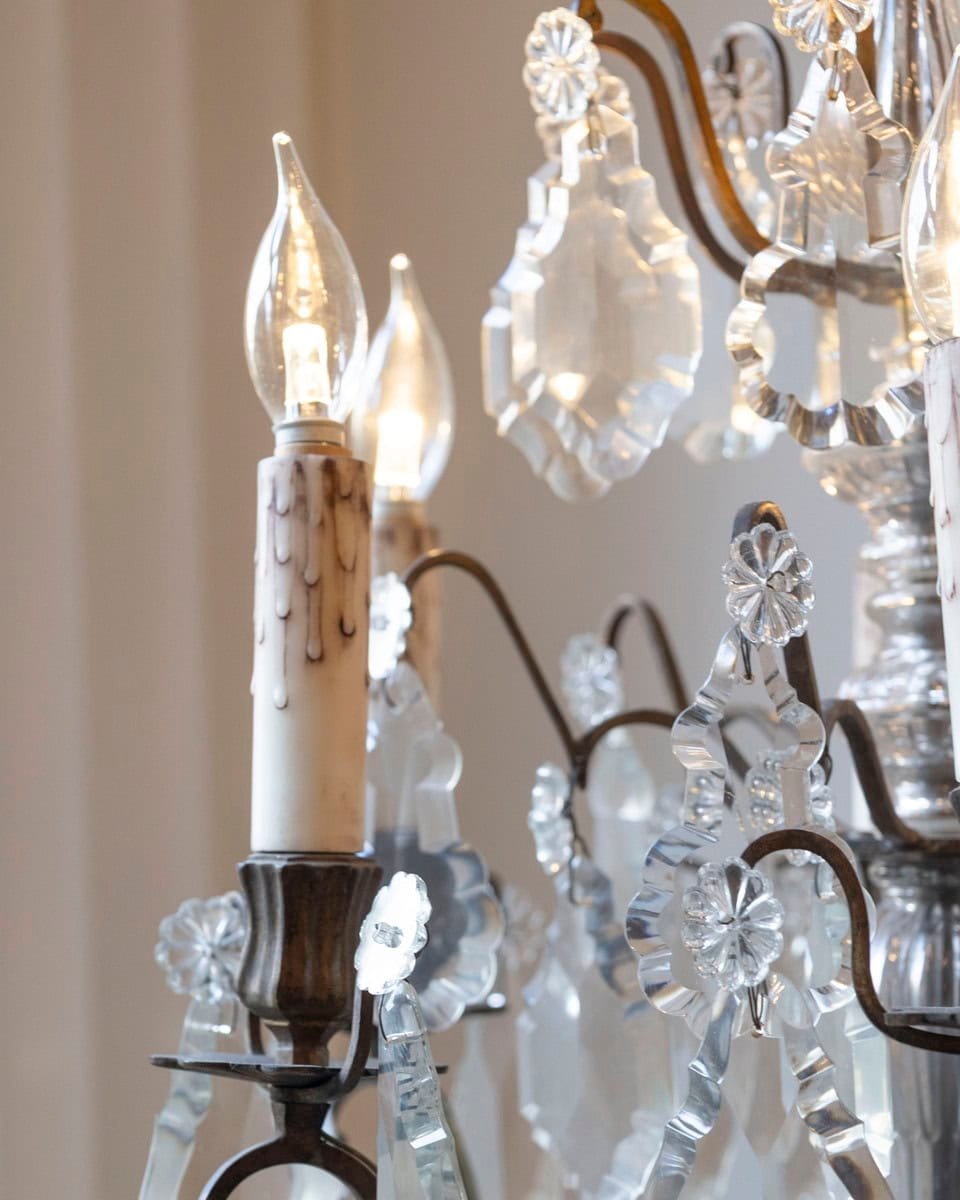 French 19th Century Six-Light Crystal Chandelier with Pendeloques and Rosettes - JAA