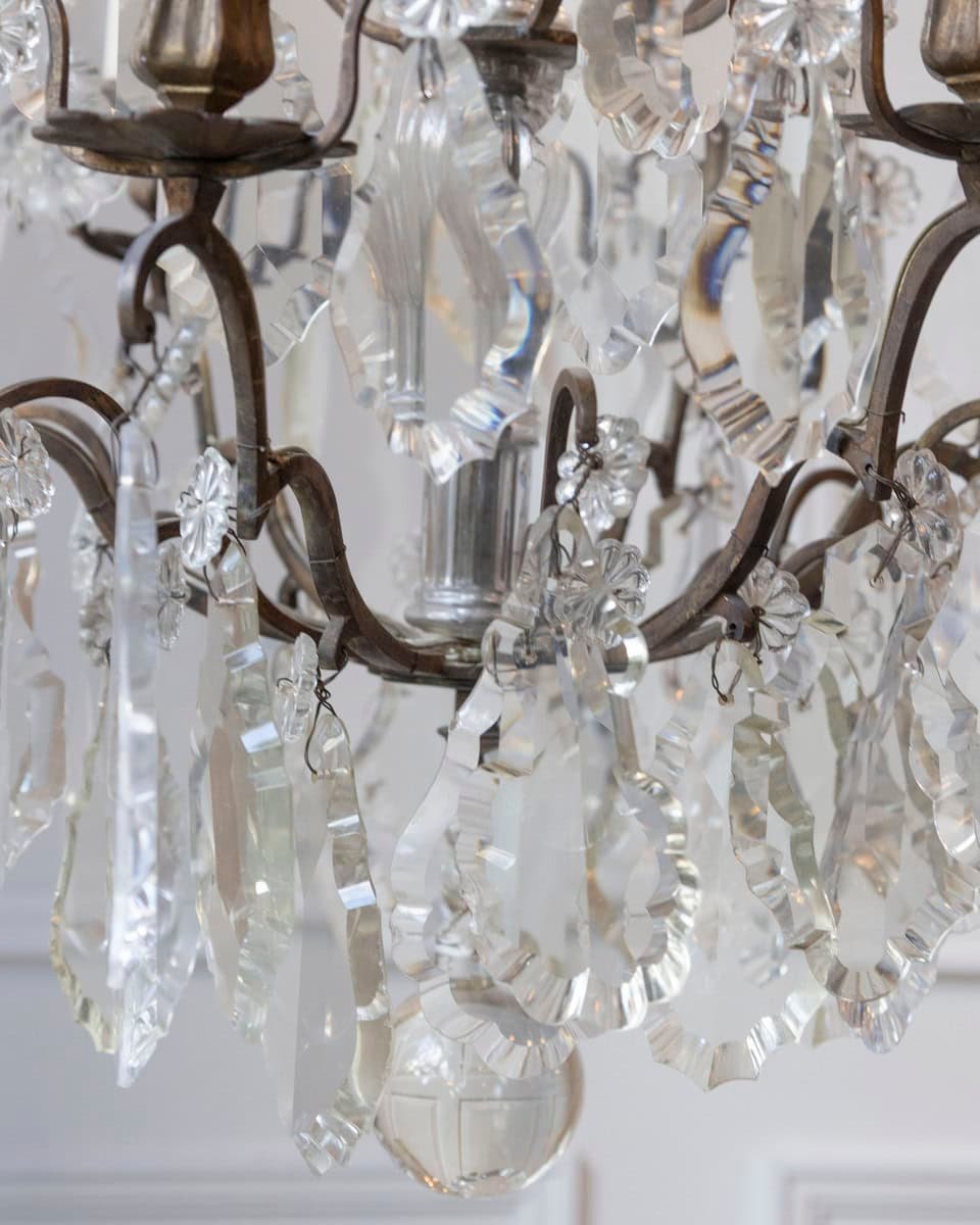 French 19th Century Six-Light Crystal Chandelier with Pendeloques and Rosettes - JAA