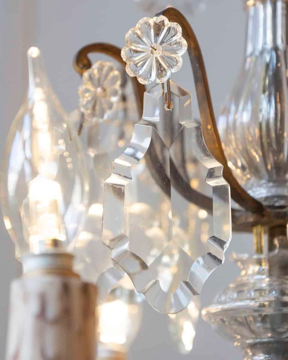 French 19th Century Six-Light Crystal Chandelier with Pendeloques and Rosettes - JAA