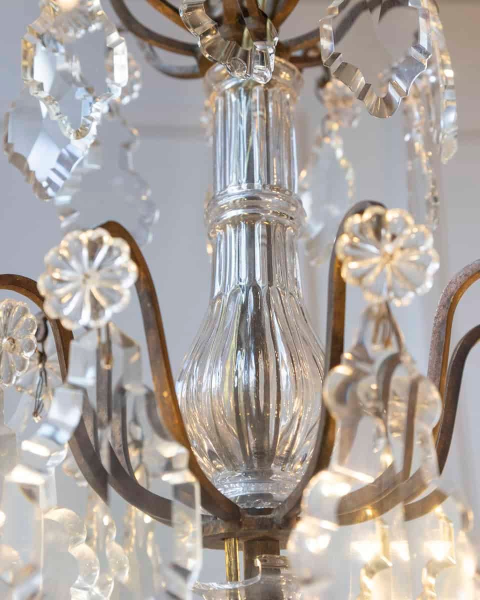 French 19th Century Six-Light Crystal Chandelier with Pendeloques and Rosettes - JAA