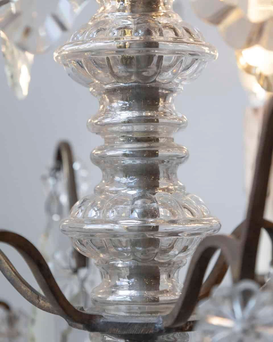 French 19th Century Six-Light Crystal Chandelier with Pendeloques and Rosettes - JAA