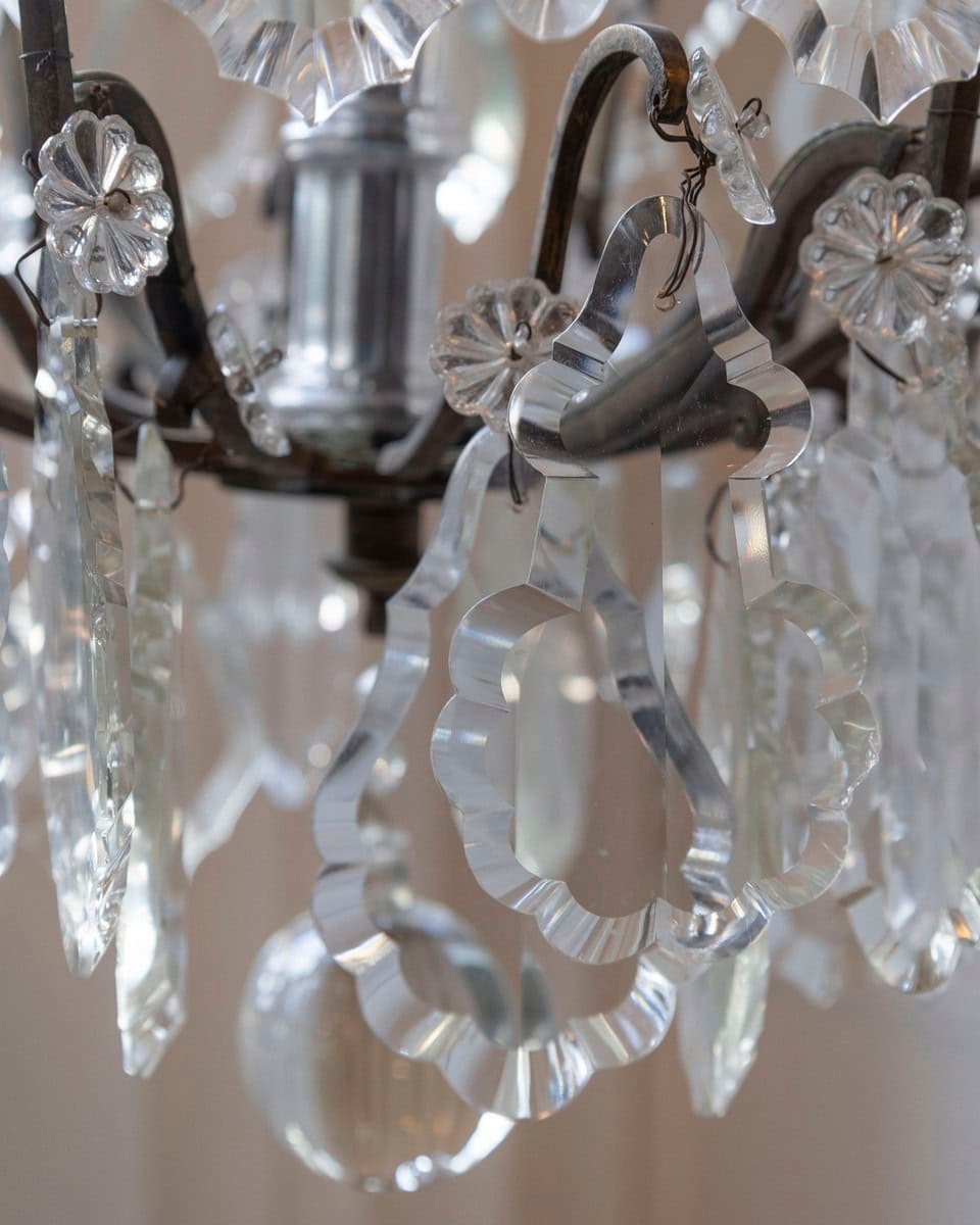 French 19th Century Six-Light Crystal Chandelier with Pendeloques and Rosettes - JAA