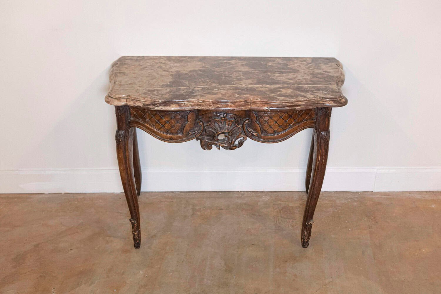 French 1720s Régence Period Walnut Console Table with Original Marble Top - JAA