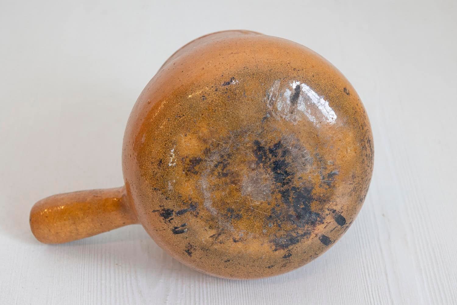 French 19th Century Rustic Pottery Pot with Brown Glaze and Straight Handle - JAA