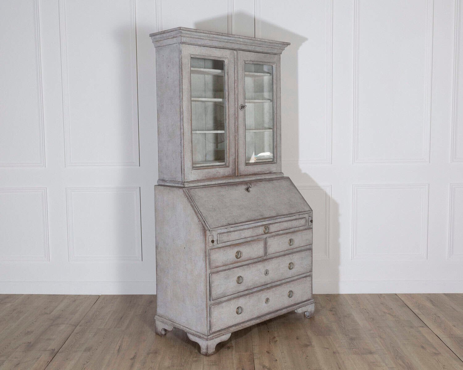 Early 19th Century Swedish Painted Secretary Cupboard in Grey with Patina - JAA