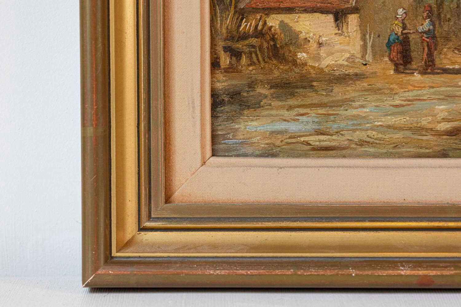 French 19th Century Framed Oil On Panel Painting Depicting a Village by the Sea - JAA