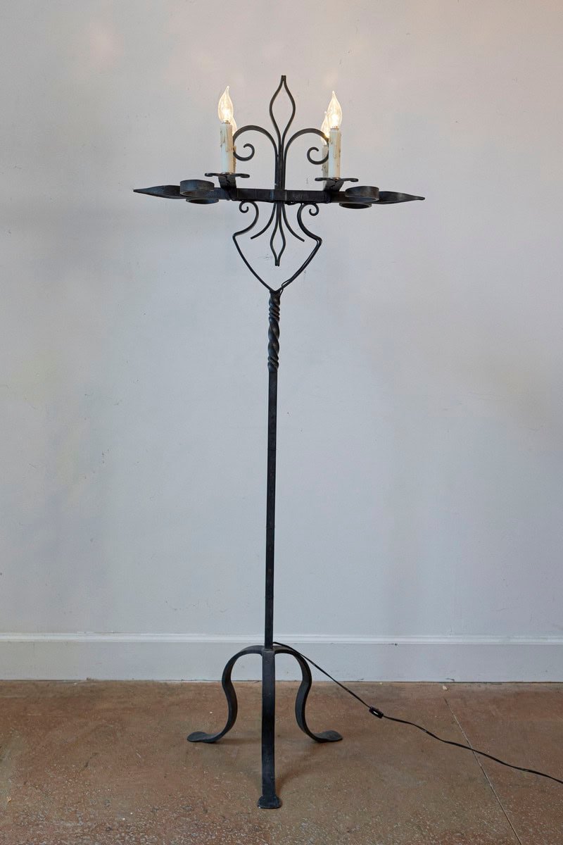 French Turn of the Century Candelabras Style Four-Light Wrought-Iron Floor Lamp - JAA