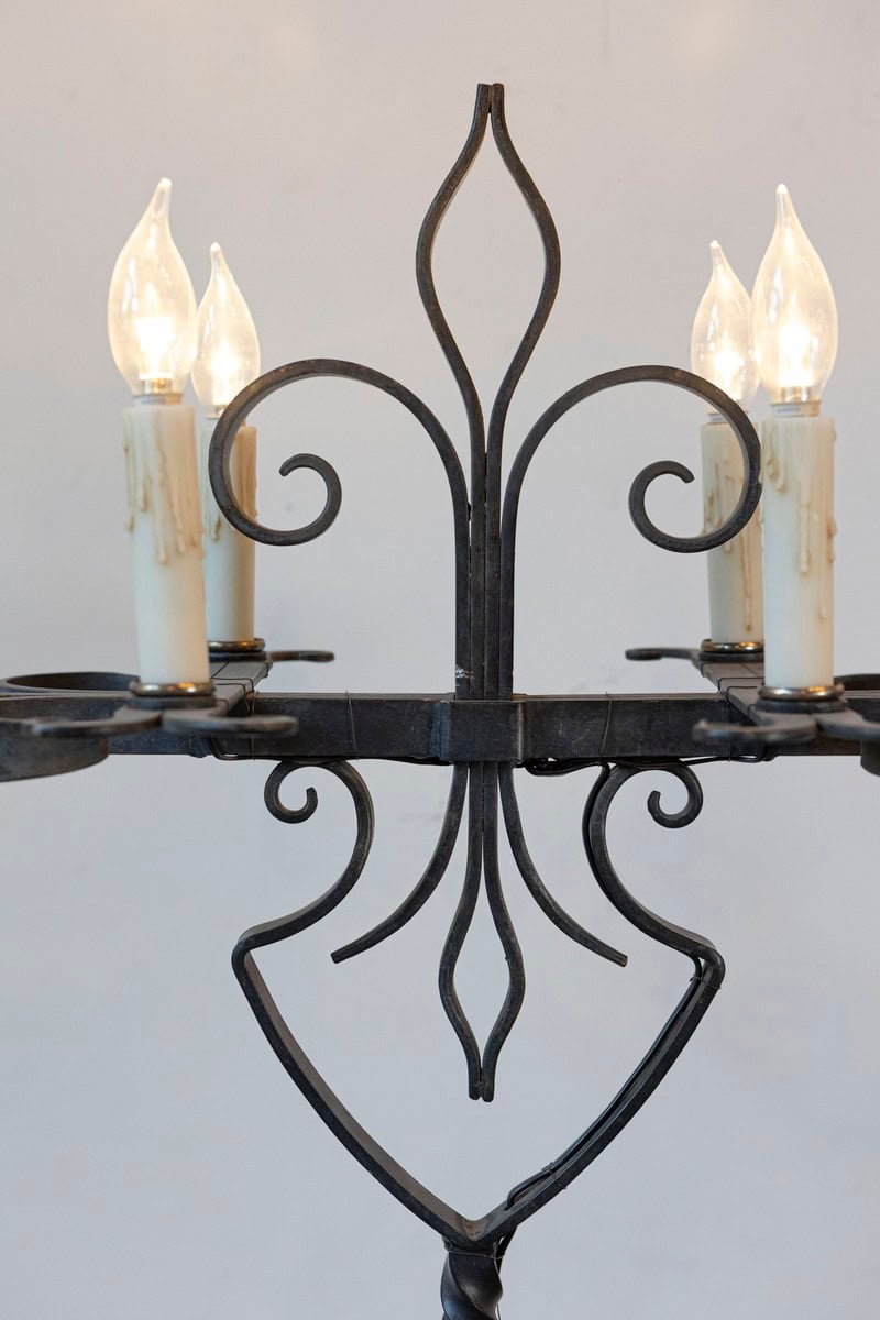French Turn of the Century Candelabras Style Four-Light Wrought-Iron Floor Lamp - JAA