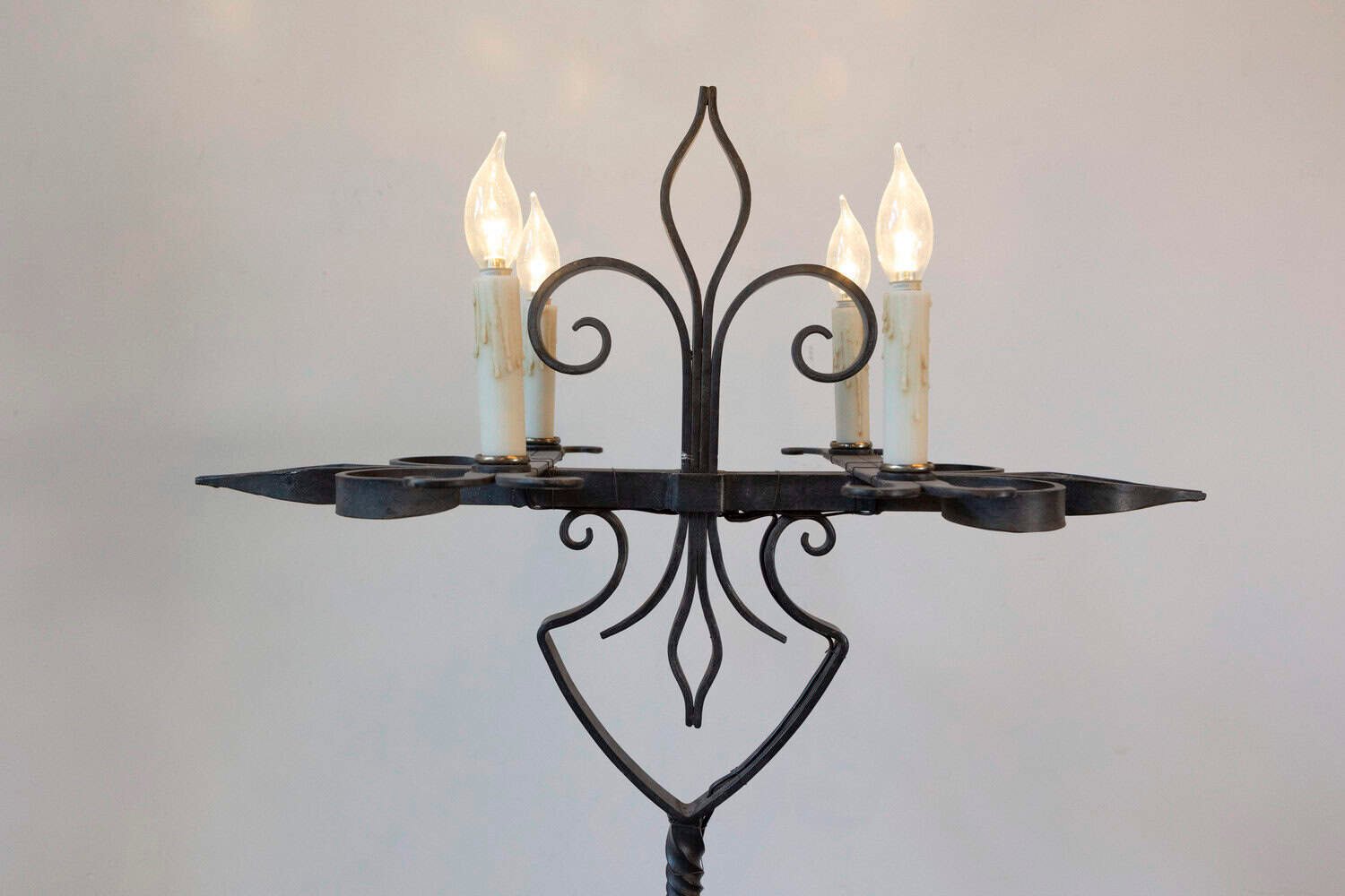 French Turn of the Century Candelabras Style Four-Light Wrought-Iron Floor Lamp - JAA