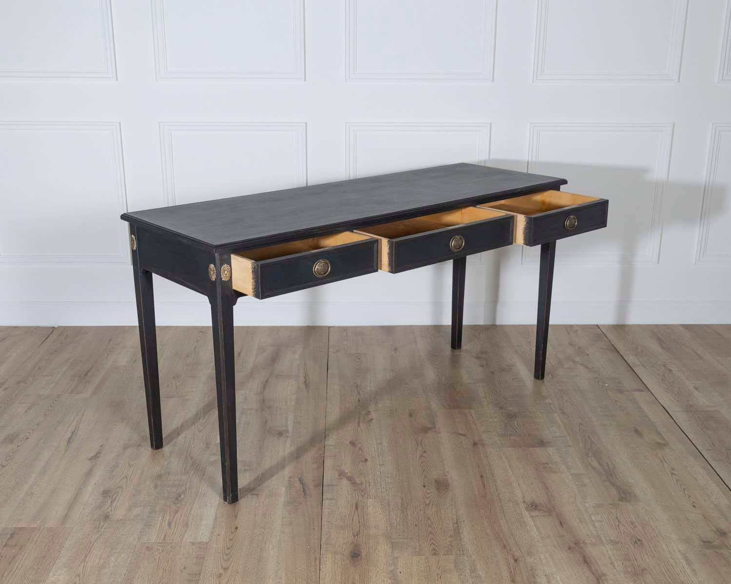 Midcentury Painted Console Table with Drawers and Brass Details, circa 1960 - JAA