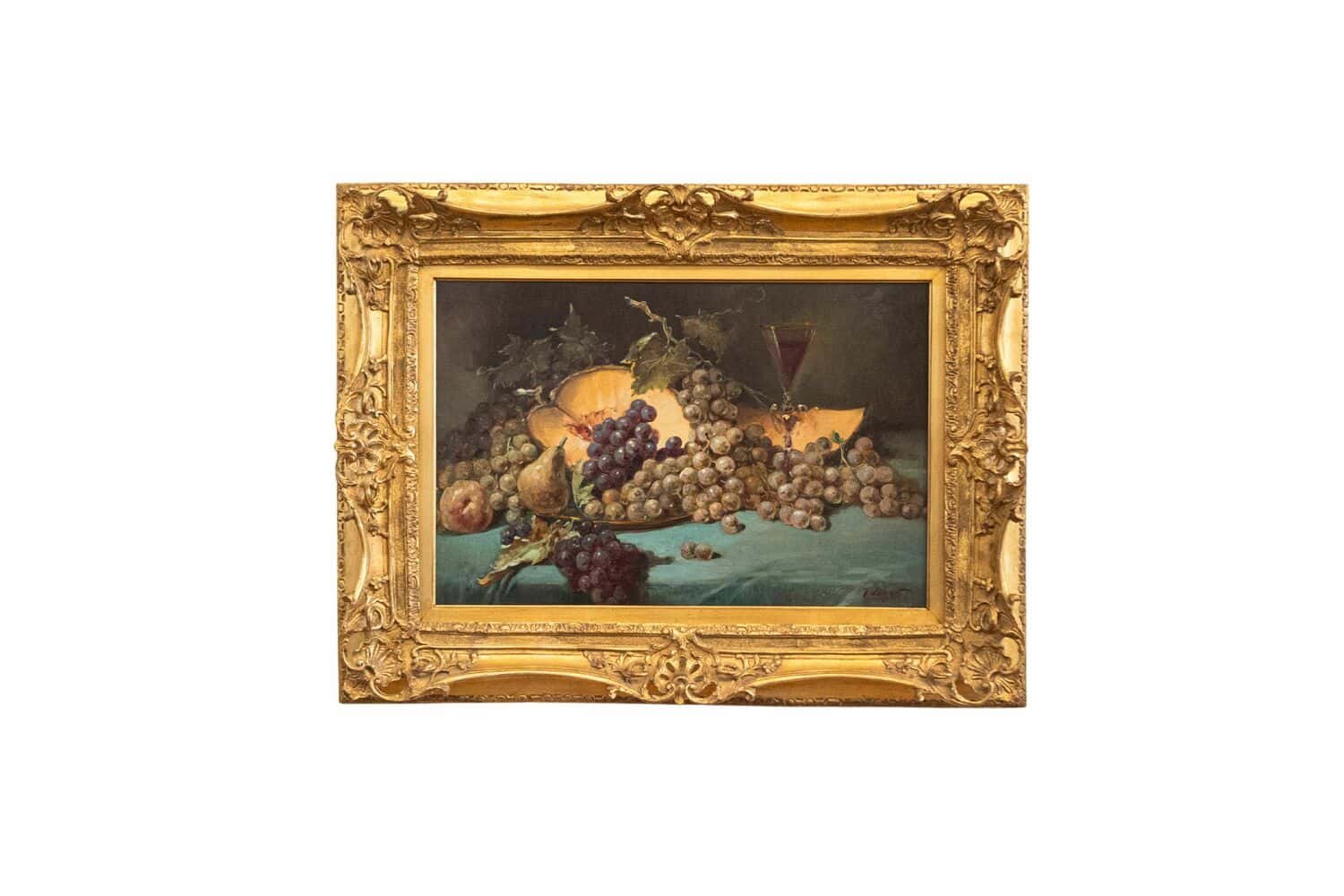 French 1870s Napoleon III Period Still-Life Painting with Giltwood Carved Frame - JAA