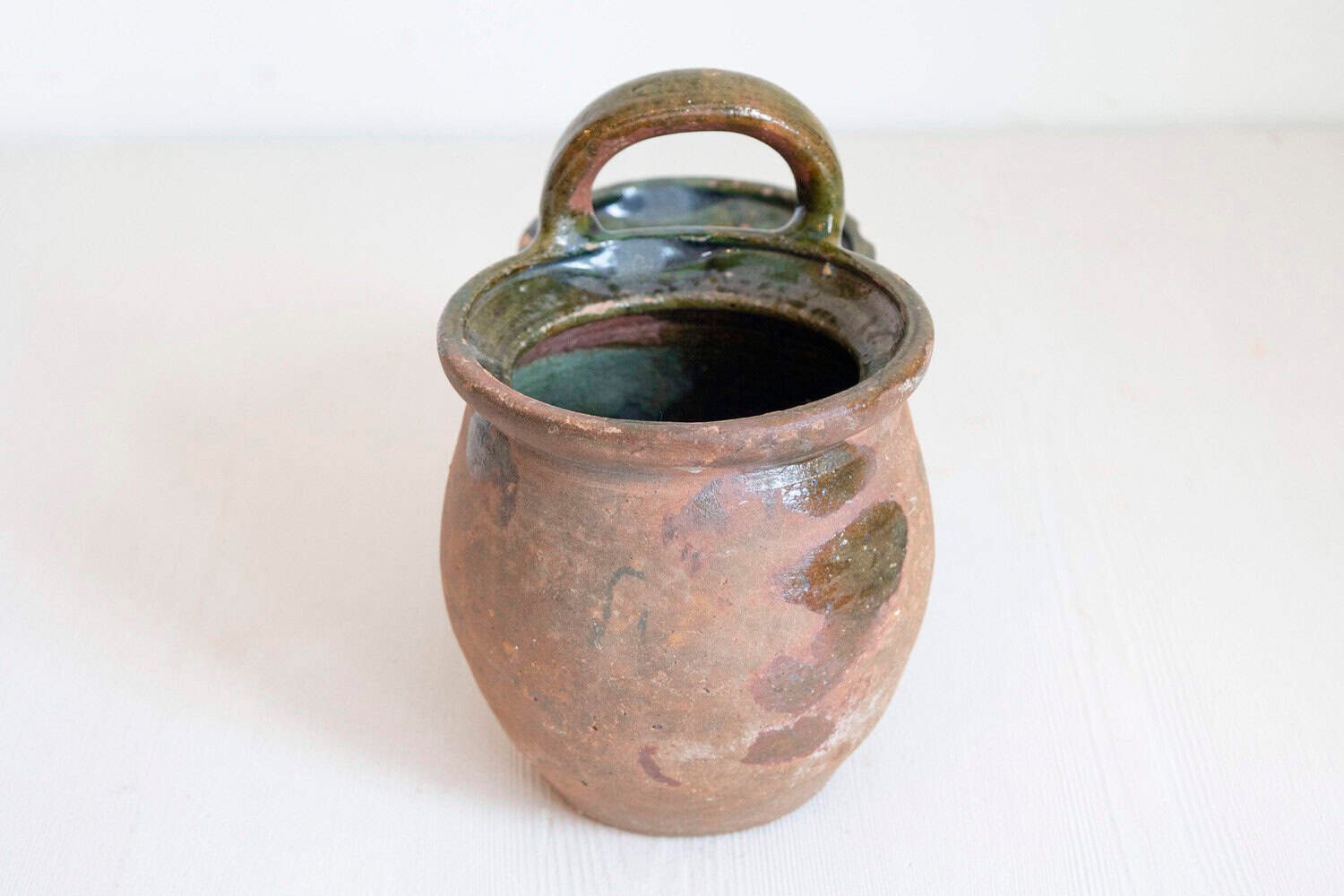 French 19th Century Green Glazed Shepherd's Lunch Holder with Bowls and Handle - JAA