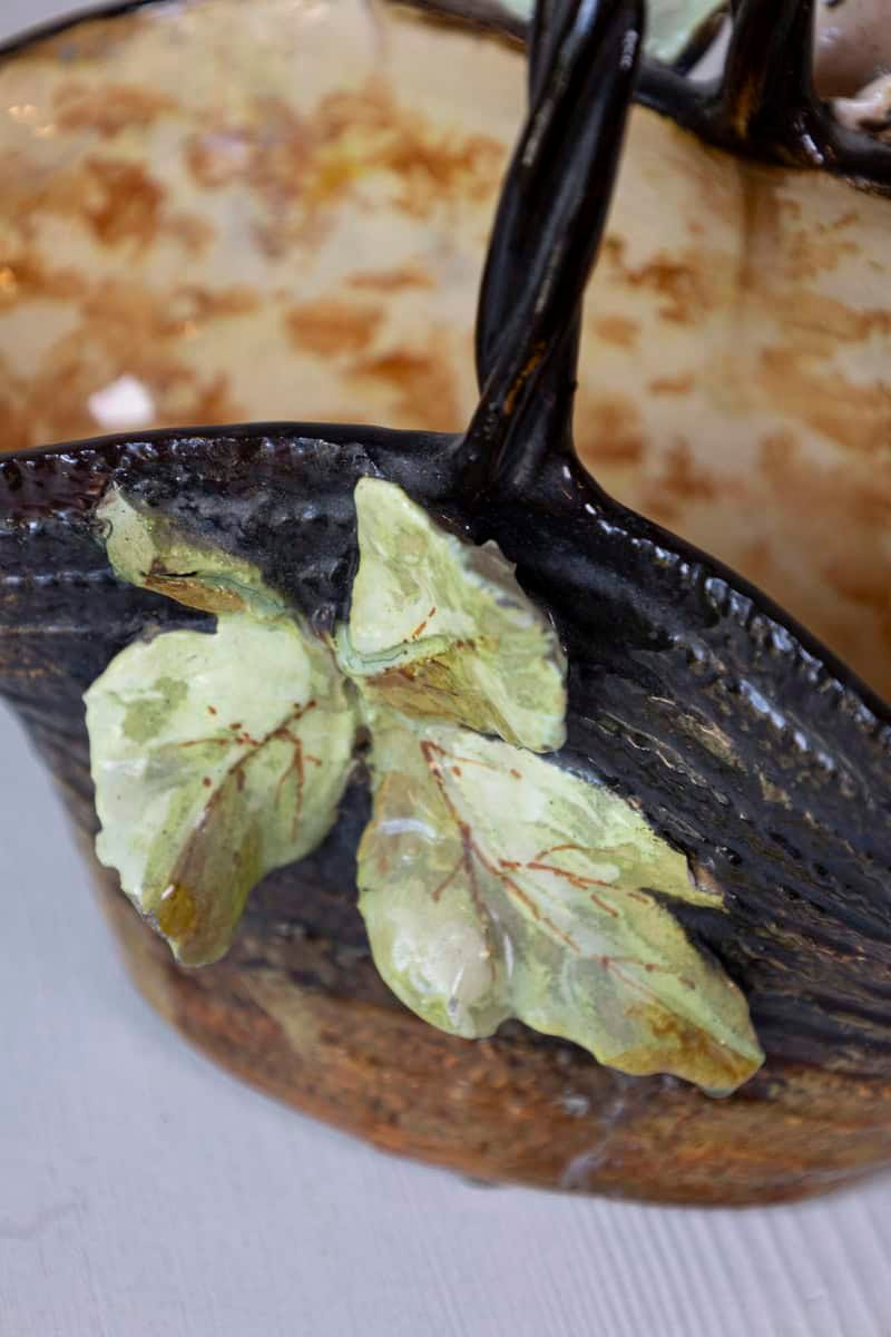 French 19th Century Ecole de Fontainebleau Barbotine Jardinière Basket with Floral Décor - JAA