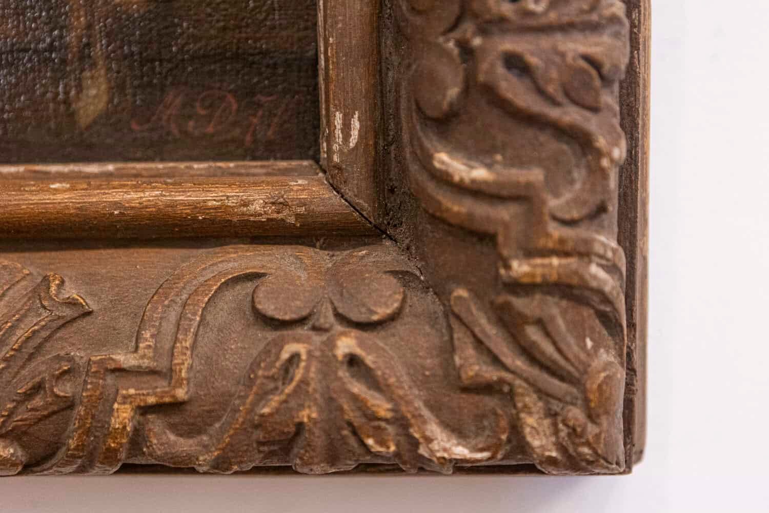 French 19th Century Framed Still-life Floral Painting with Dog and Rabbit Motifs - JAA