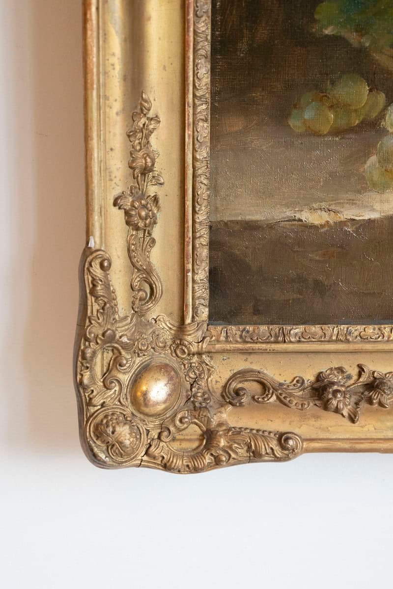 Italian 19th Century Still-Life Oil Painting Depicting Fruits, in Giltwood Frame - JAA