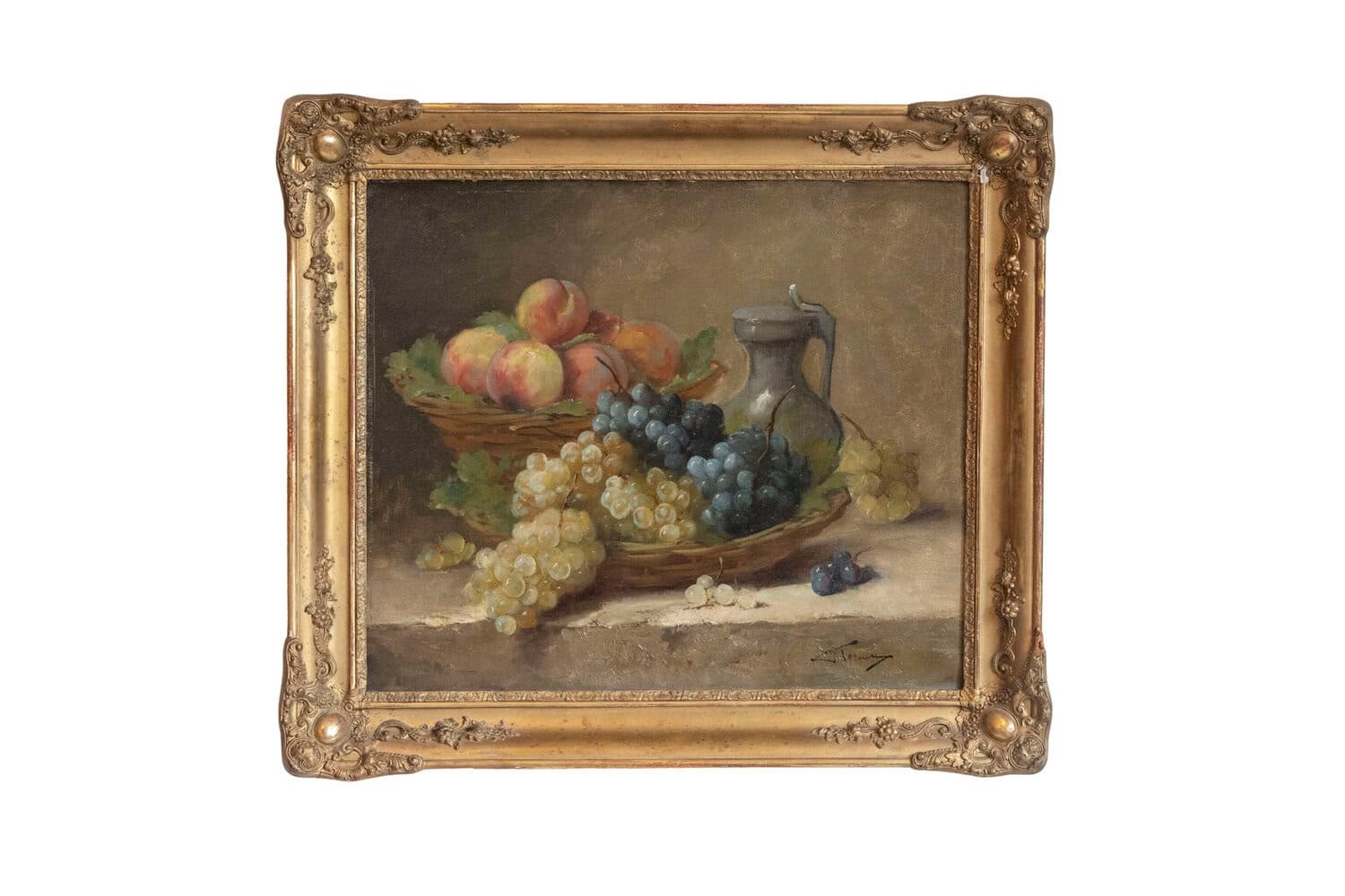 Italian 19th Century Still-Life Oil Painting Depicting Fruits, in Giltwood Frame - JAA