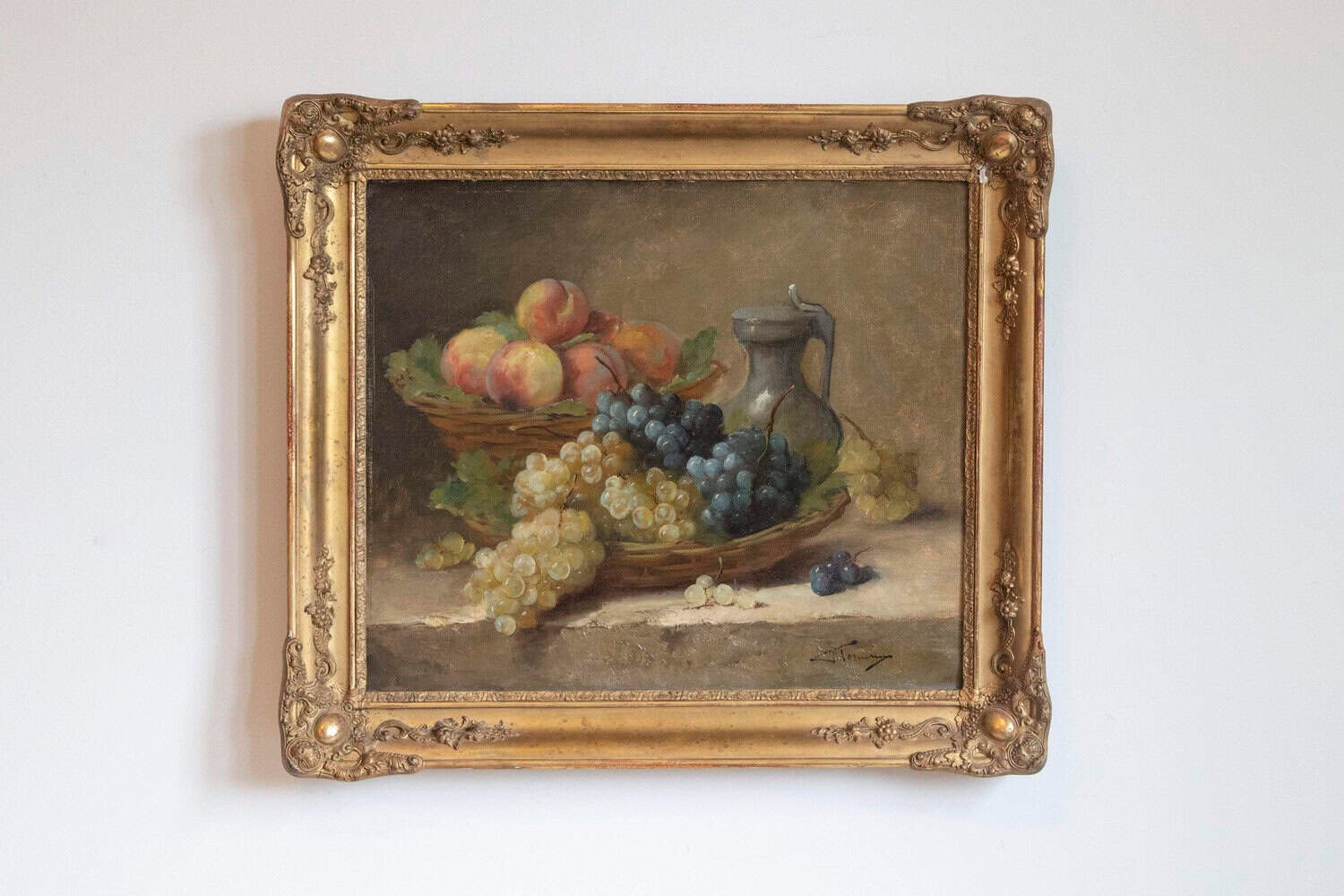 Italian 19th Century Still-Life Oil Painting Depicting Fruits, in Giltwood Frame - JAA