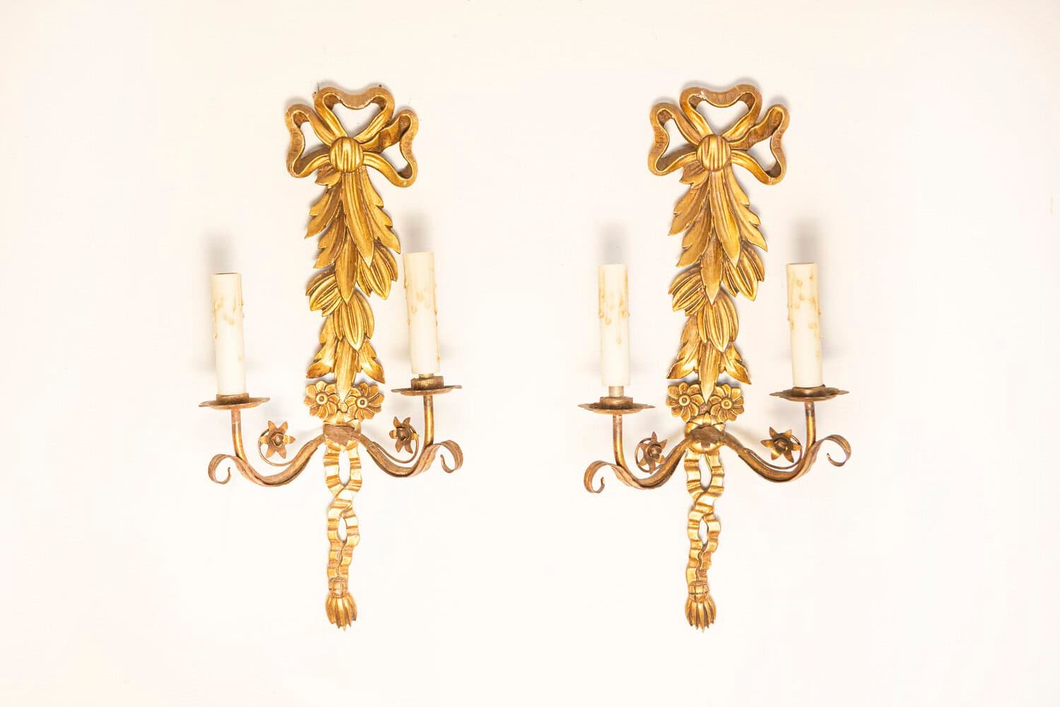 Pair of 20th Century French Gild Wood Sconces - JAA