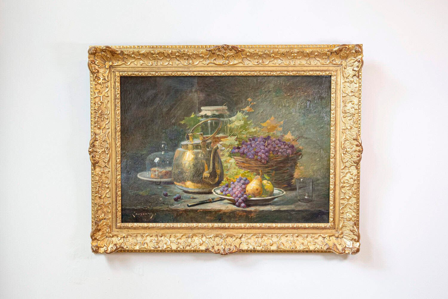 French 1860s Still-Life Painting by Agénorie Monique Laurenceau in Gilt Frame - JAA
