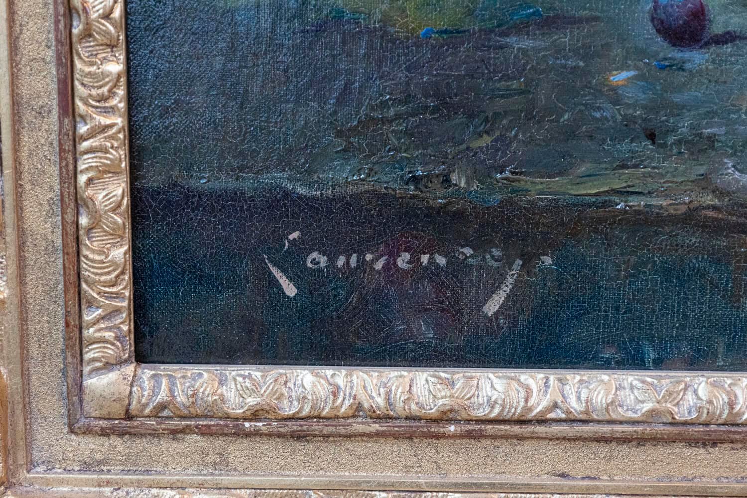 French 1860s Still-Life Painting by Agénorie Monique Laurenceau in Gilt Frame - JAA