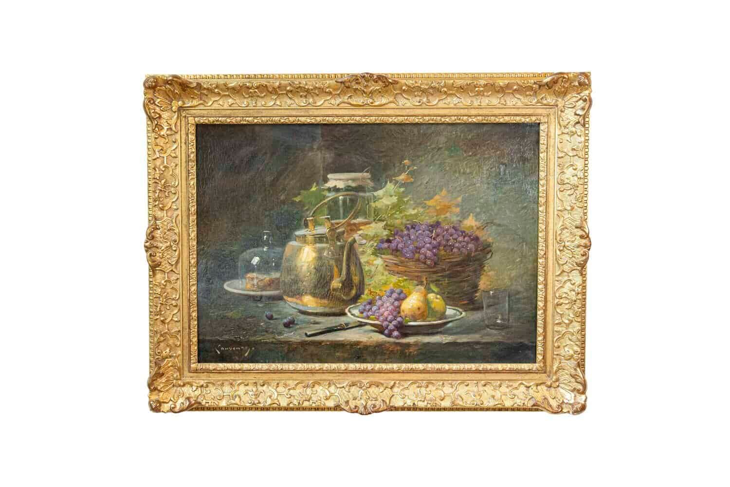 French 1860s Still-Life Painting by Agénorie Monique Laurenceau in Gilt Frame - JAA
