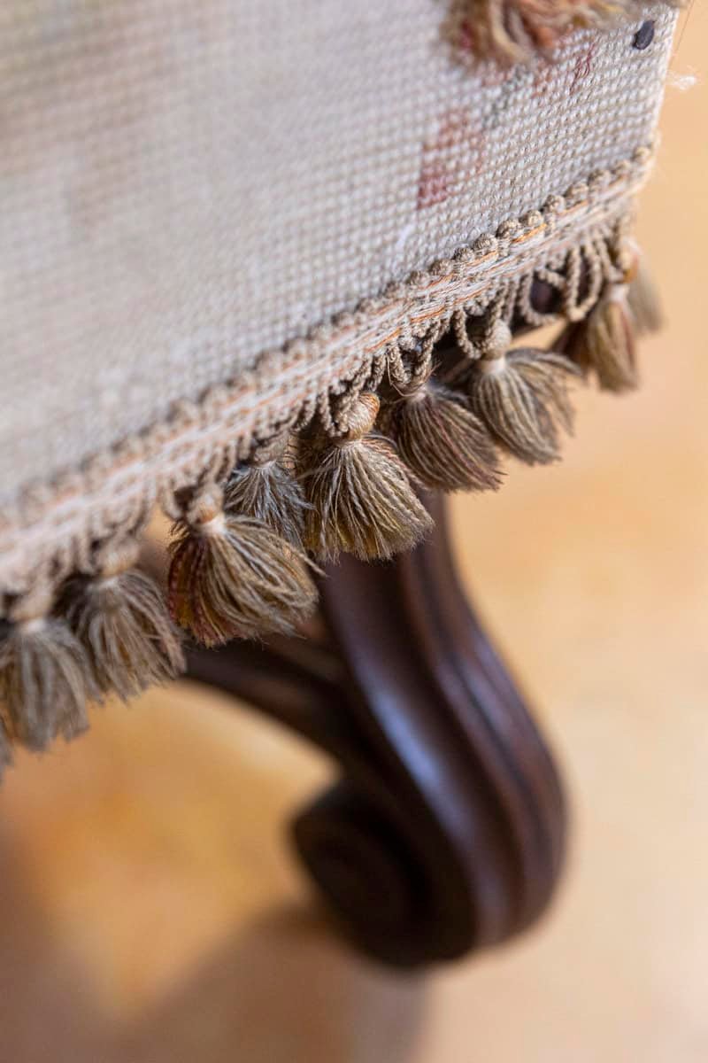 French Louis XIV Style Walnut Fauteuil with Carved Arms and Scrolling Legs - JAA