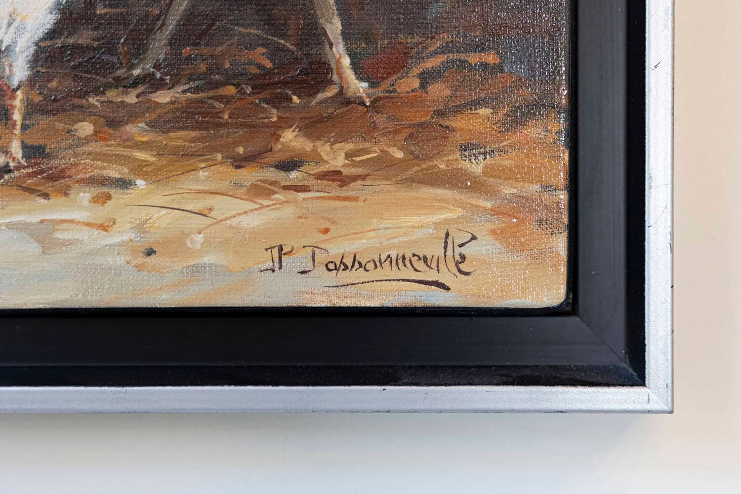 French Late 20th Century Framed and Signed Oil on Canvas Barnyard Scene Painting - JAA