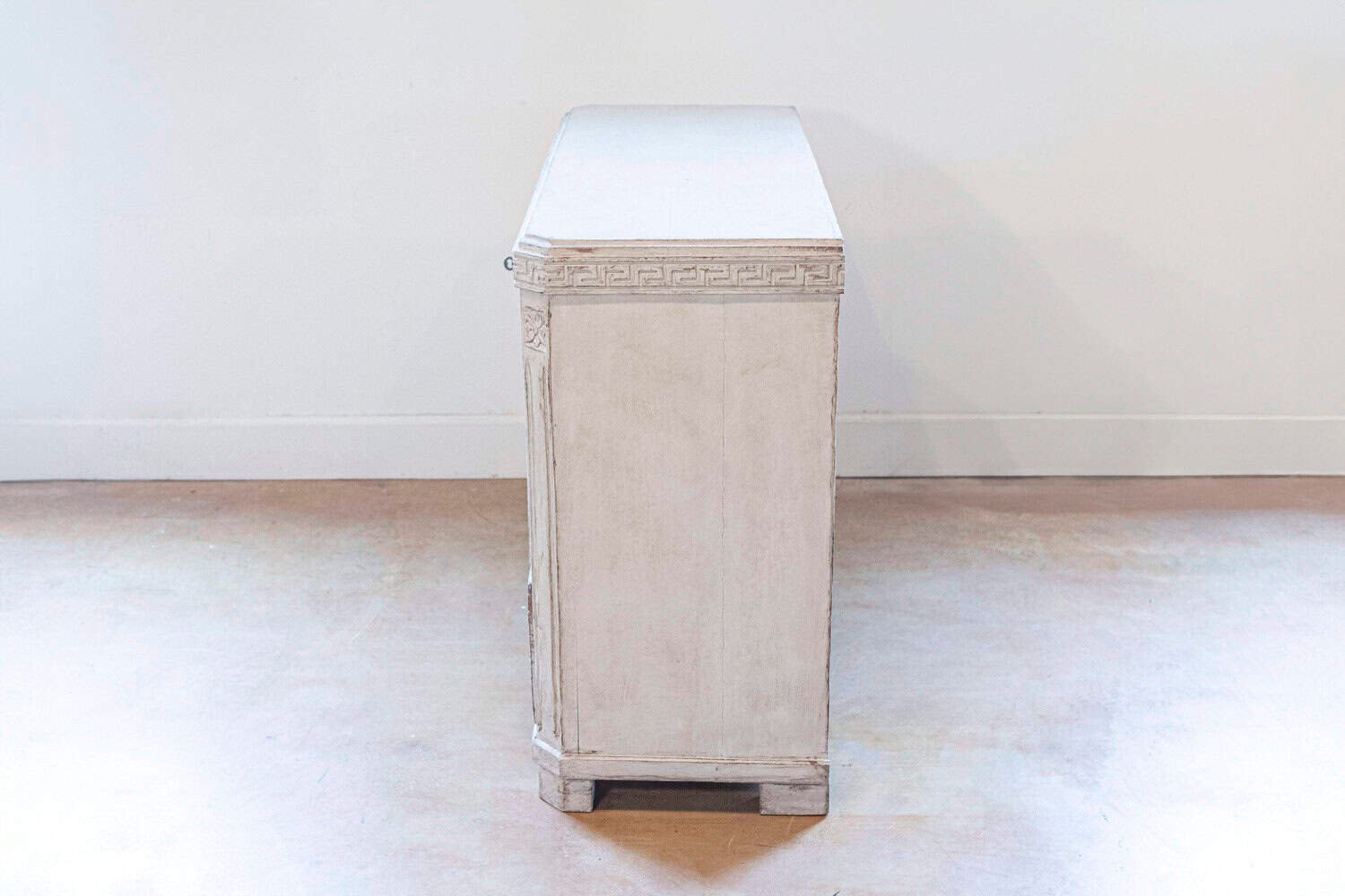 Swedish Gustavian Style 1860s Painted Three-Drawer Chest with Greek Key Frieze - JAA