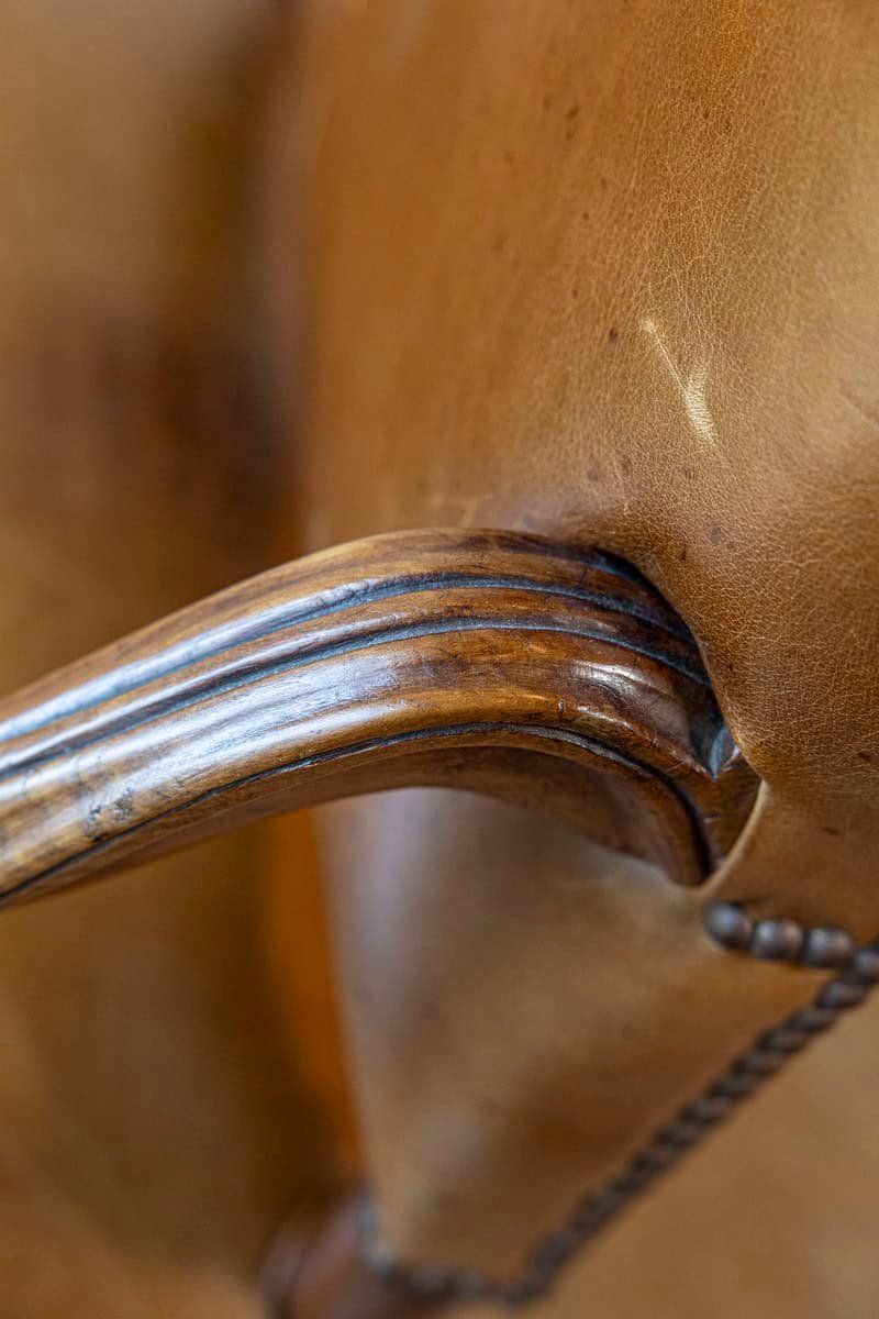 French Louis XIV Style Late 19th Century Beech Fauteuil with Leather Upholstery - JAA
