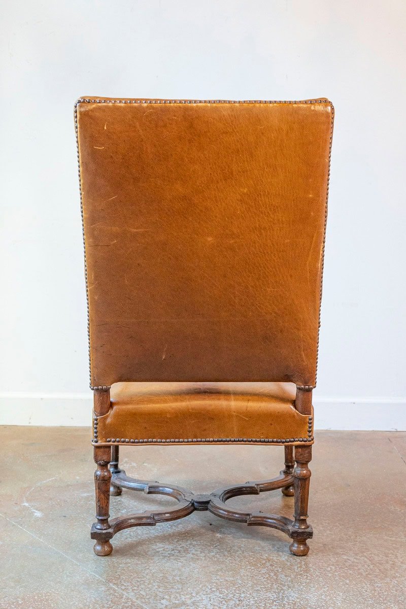 French Louis XIV Style Late 19th Century Beech Fauteuil with Leather Upholstery - JAA