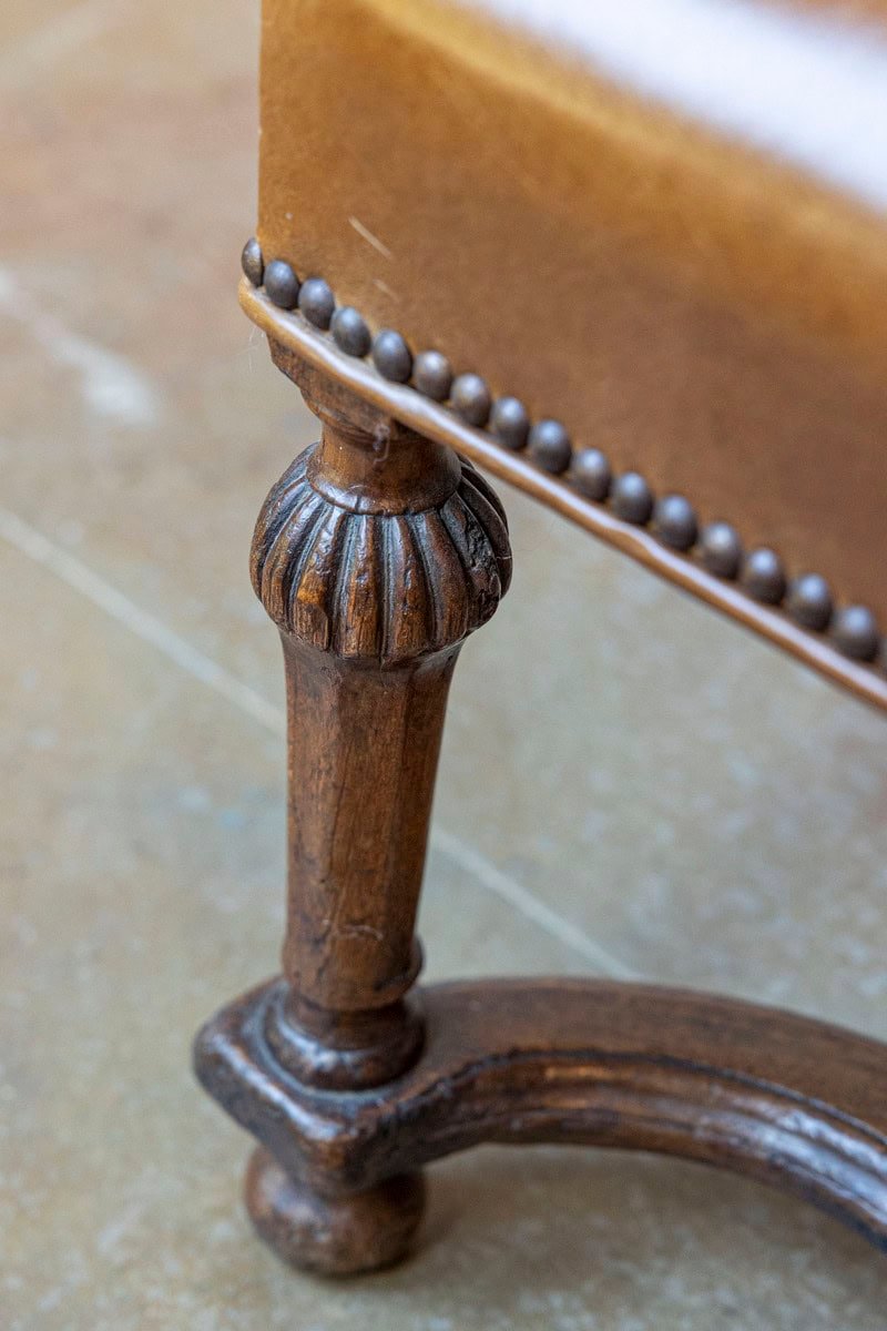 French Louis XIV Style Late 19th Century Beech Fauteuil with Leather Upholstery - JAA