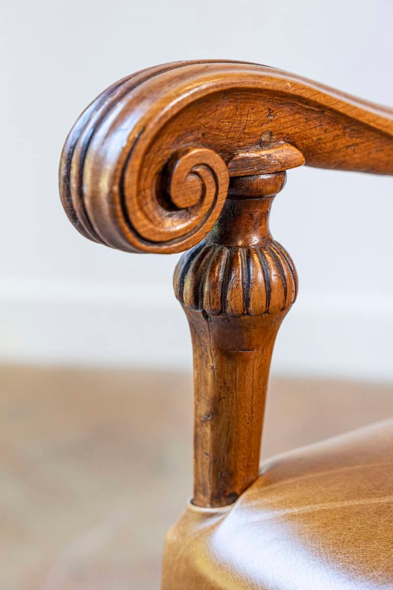 French Louis XIV Style Late 19th Century Beech Fauteuil with Leather Upholstery - JAA