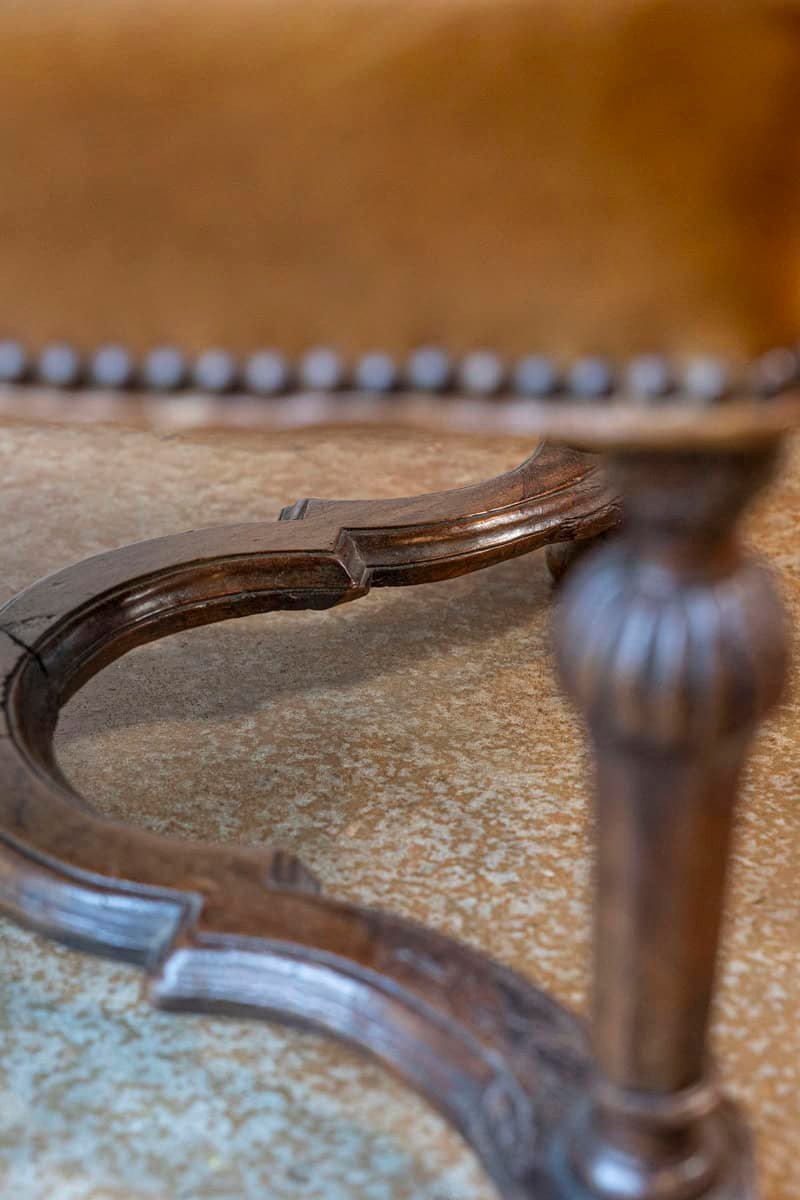 French Louis XIV Style Late 19th Century Beech Fauteuil with Leather Upholstery - JAA