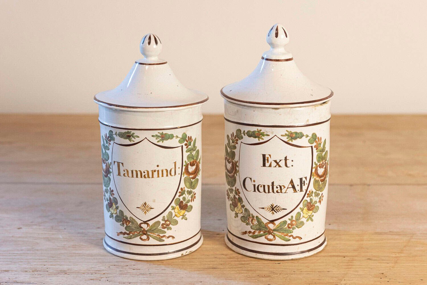 Pair of French Directoire Late 18th Century Lidded Apothecary Jars with Labels - JAA
