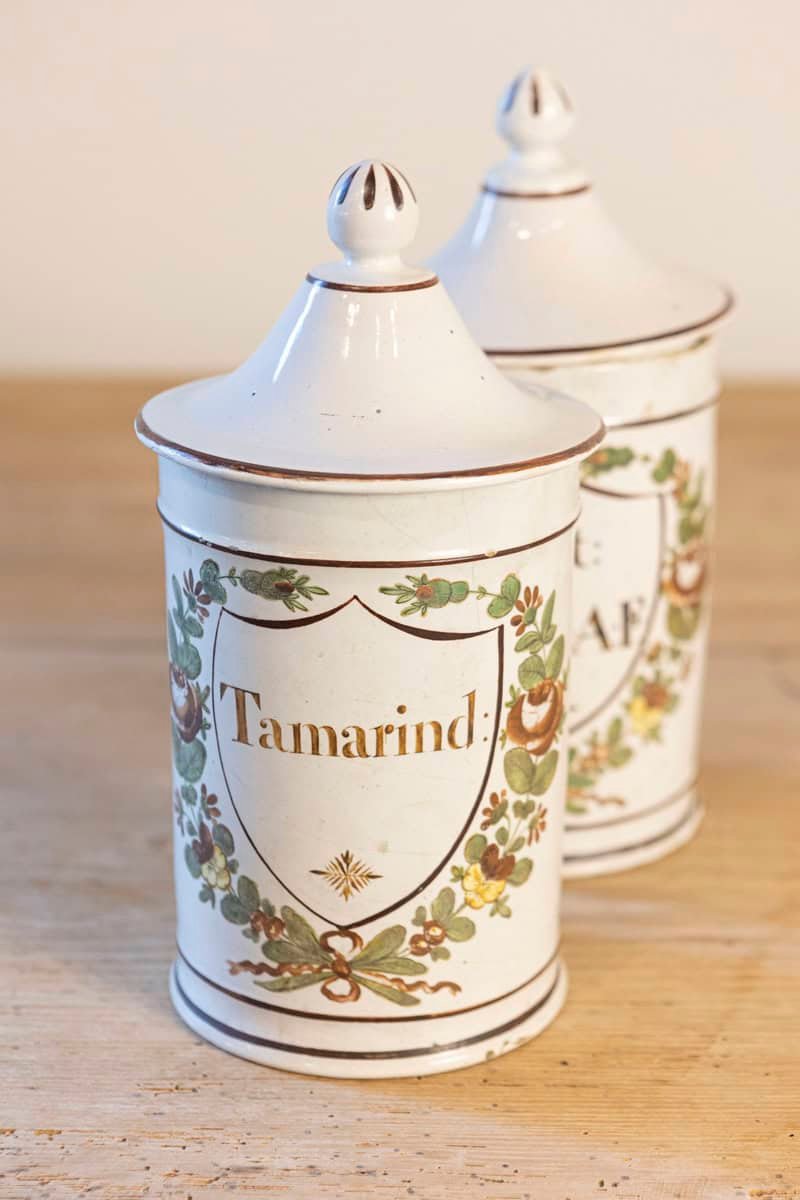 Pair of French Directoire Late 18th Century Lidded Apothecary Jars with Labels - JAA
