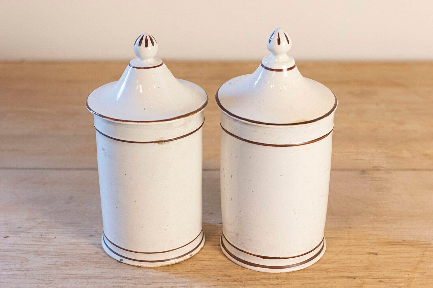 Pair of French Directoire Late 18th Century Lidded Apothecary Jars with Labels - JAA