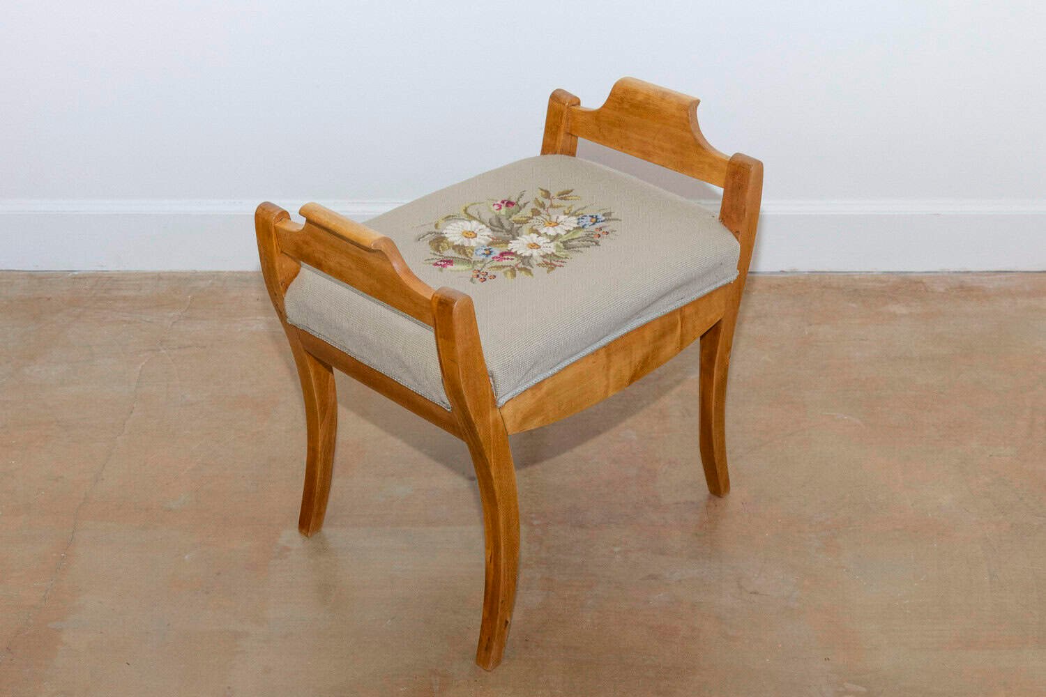 English Turn of the Century Birch Stools with Curving Arms and Saber Legs - JAA