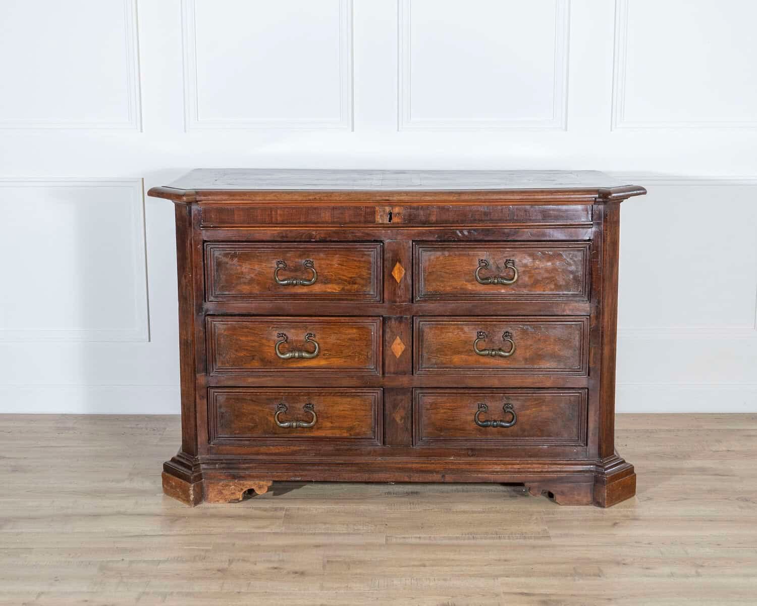 17th-Century Tuscan Walnut Chest of Drawers with Maple Inlay - JAA