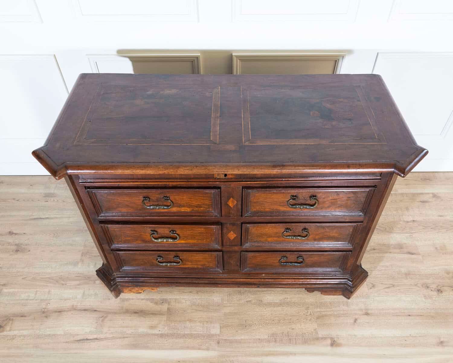 17th-Century Tuscan Walnut Chest of Drawers with Maple Inlay - JAA