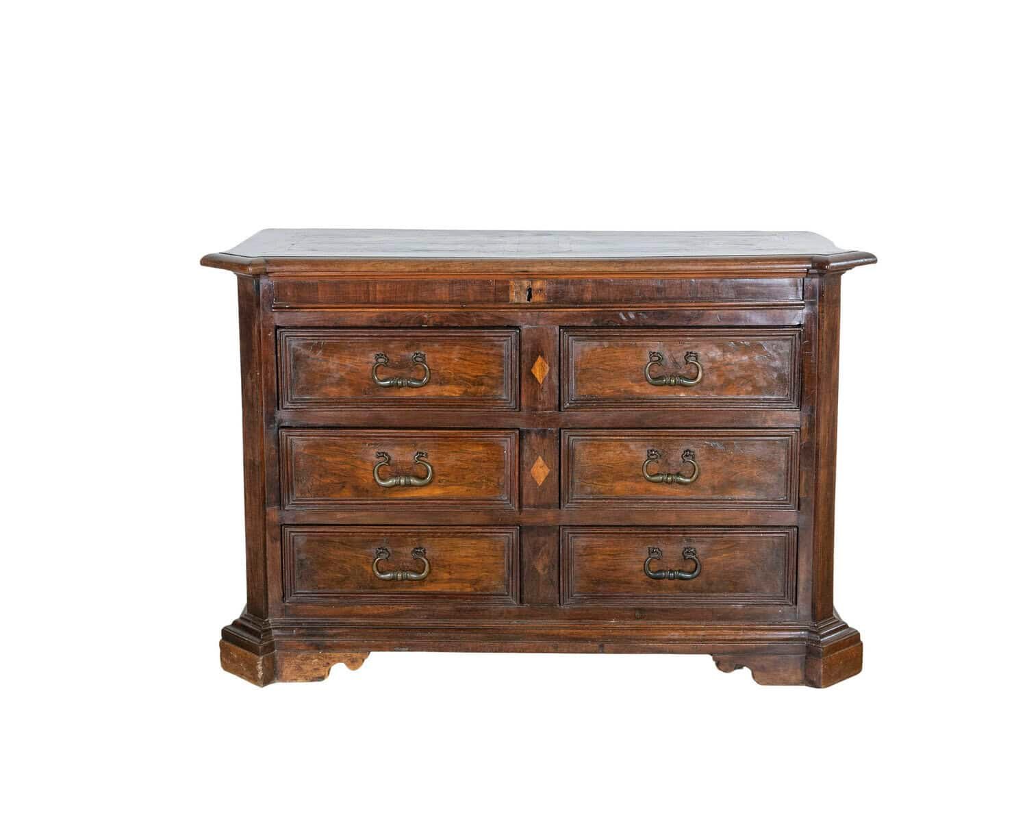 17th-Century Tuscan Walnut Chest of Drawers with Maple Inlay - JAA