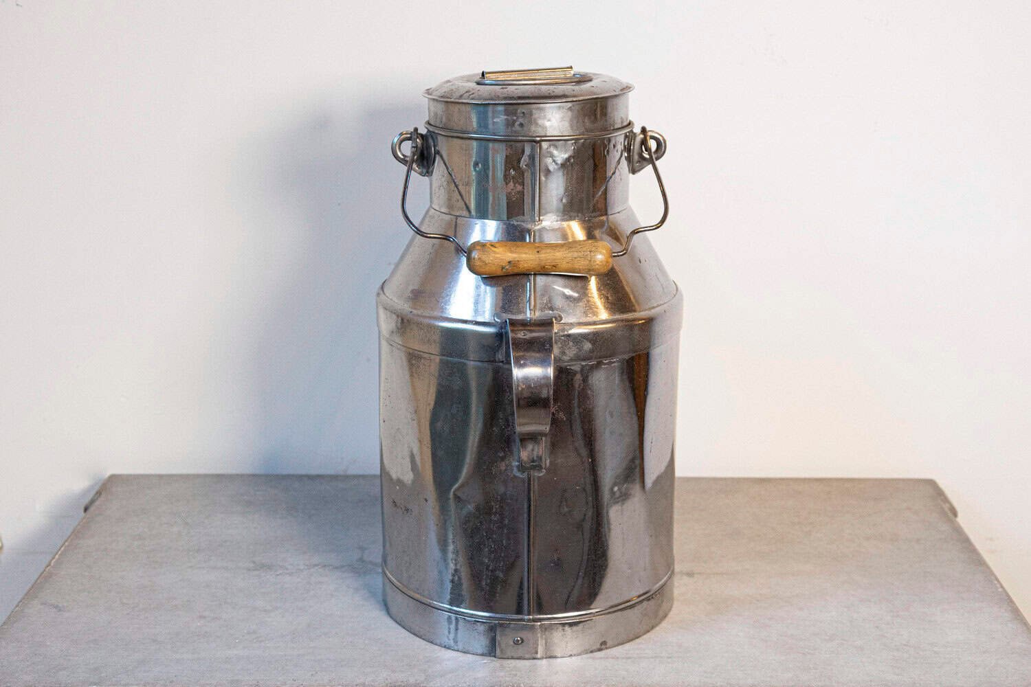 French 19th Century Metal Milk Can with Long Spout and Wooden Handle - JAA